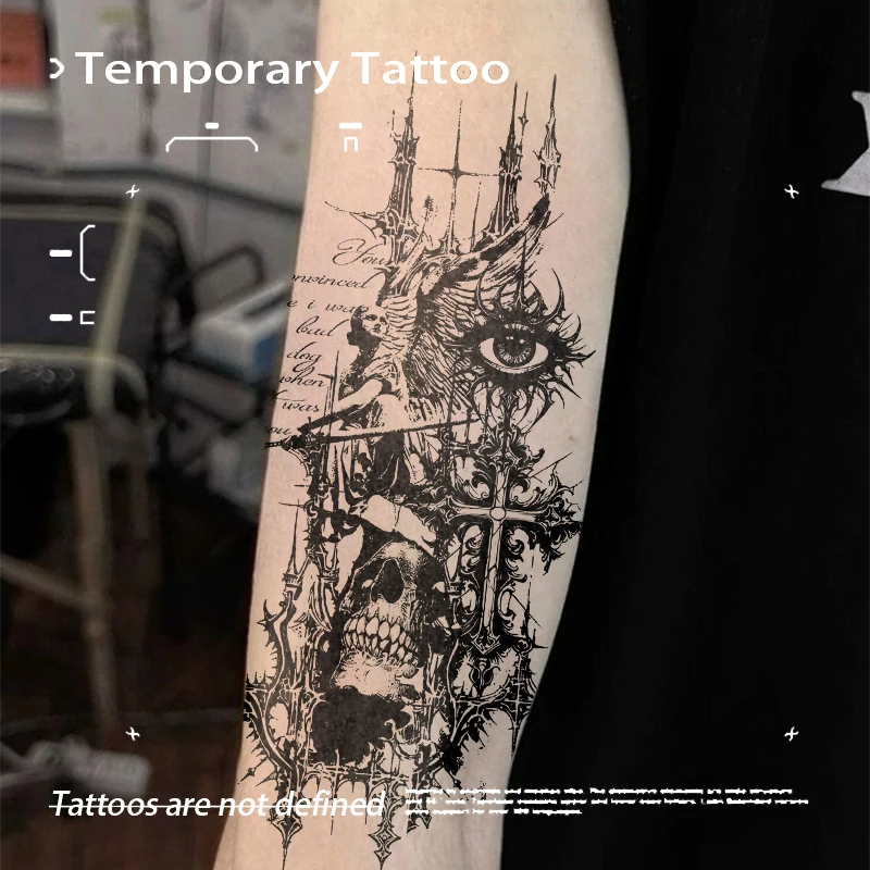 

Dark Gothic Skull Wing Temporary Tattoo Semi Permanent Herbal Juice Tattoo Stickers Waterproof Fake Tattoos for Arm Gothic Body