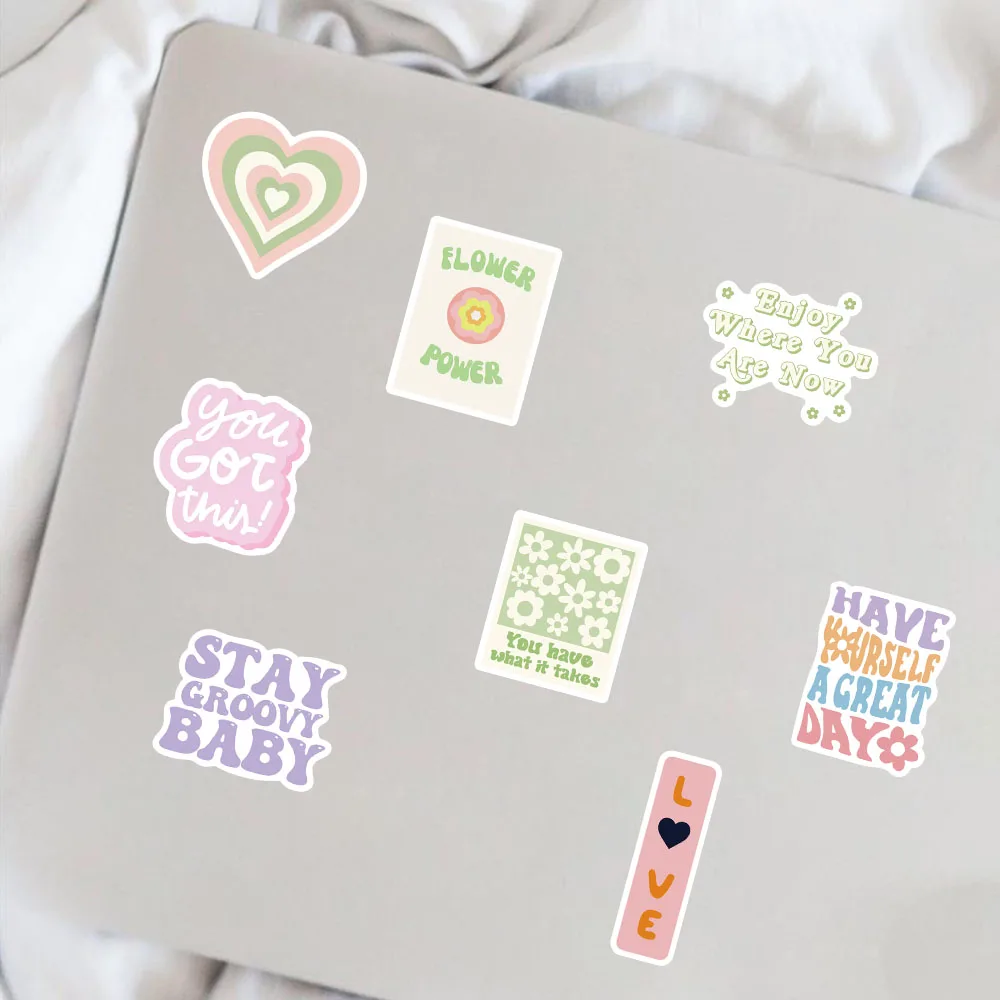 50/100PCS Danish Pastel Kawaii Text Stickers Vintage For Gift Notebook Luggage Motorcycle Laptop Refrigerator Decals Graffiti