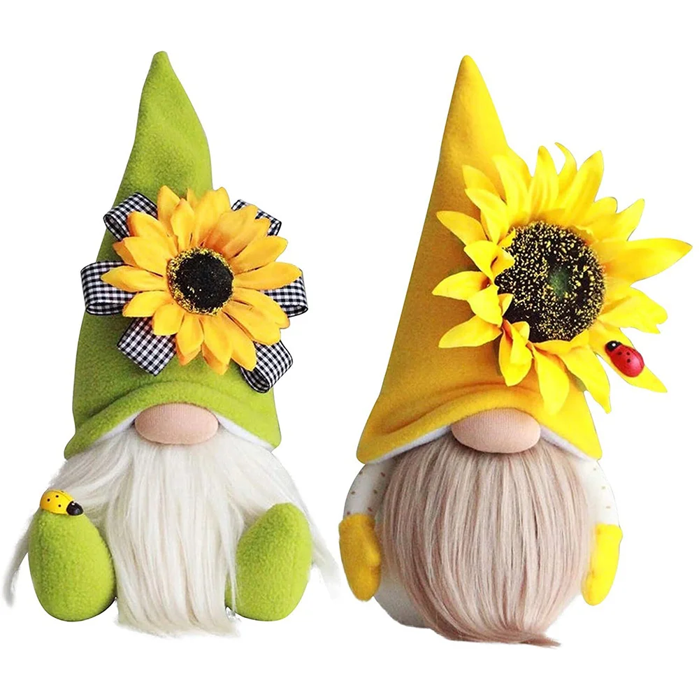 2 PCS Sunflower Gnome Summer Gnomes Plaid Sunflower Gnome Ornaments Sunflower Decor