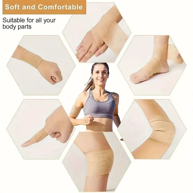 1/10pcs Self Adherent Cohesive Bandage Wrap Stretch Non Woven Self Adhesive Tape - Skin Colour Athletic Elastic Bandage image 6