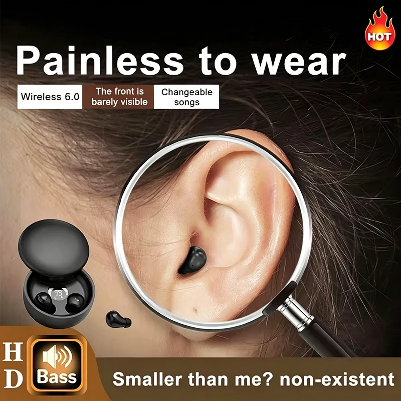 SK26 Invisible 6.0 Bluetooth Wireless Earphones Sleeping Earbuds Work Sports Mini Headphones 4D HIFI Bass Sound Quality Headset