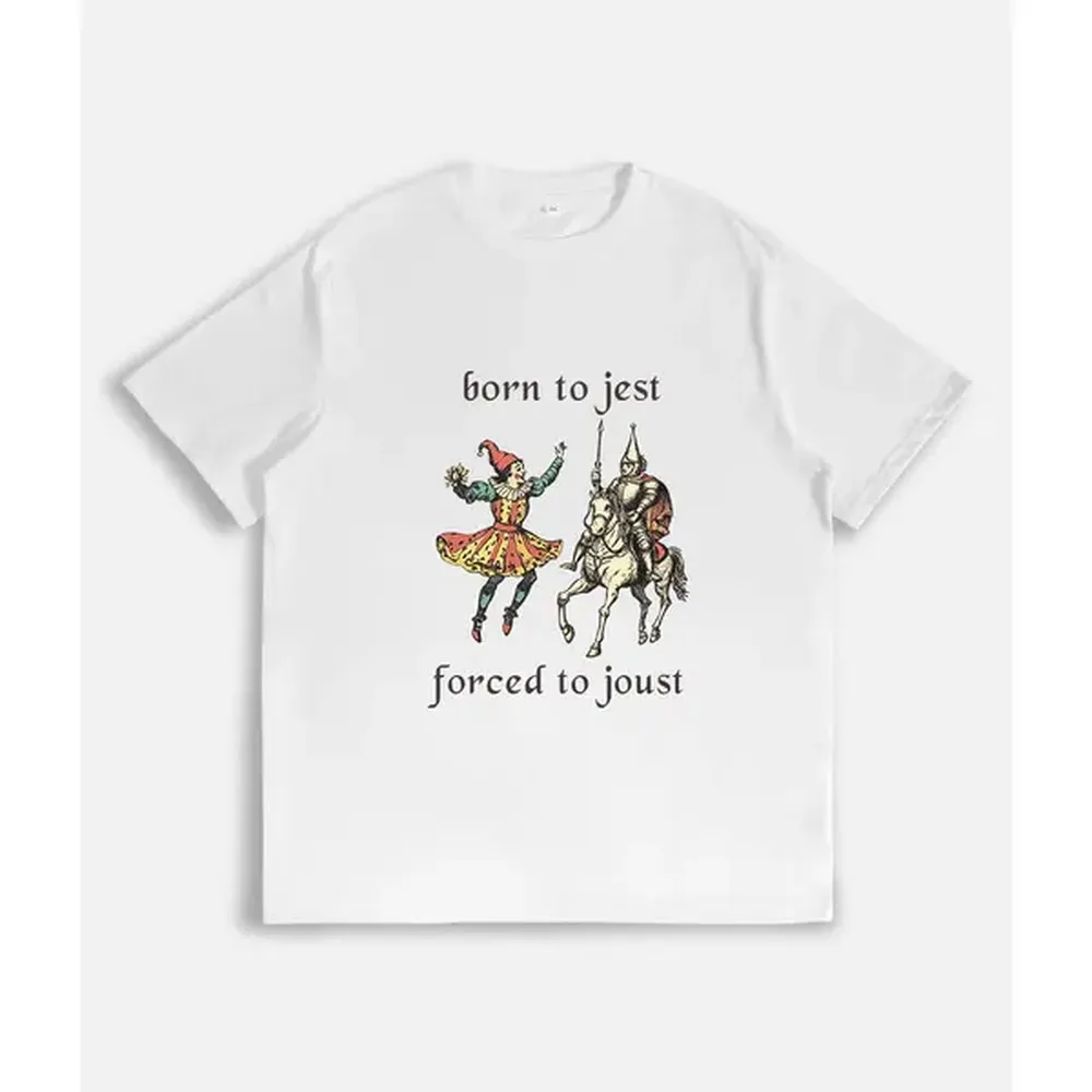 [100% Cotton] Born To Jest Forced To Joust Shirt. Funny Meme Tee. Medieval Middle Ages. T-Shirt Tshirt Tees T. Gamer Gaming Fantasy Golf Gift T-Shirt For Men And Women