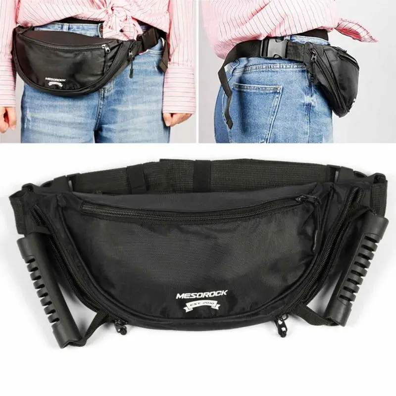 Black Motorcycle Belt Bag Adjustable Anti-fatigue Waist Pack Motorcycle Rear Seat Safety Handle Bag Cycling Messenger Bag