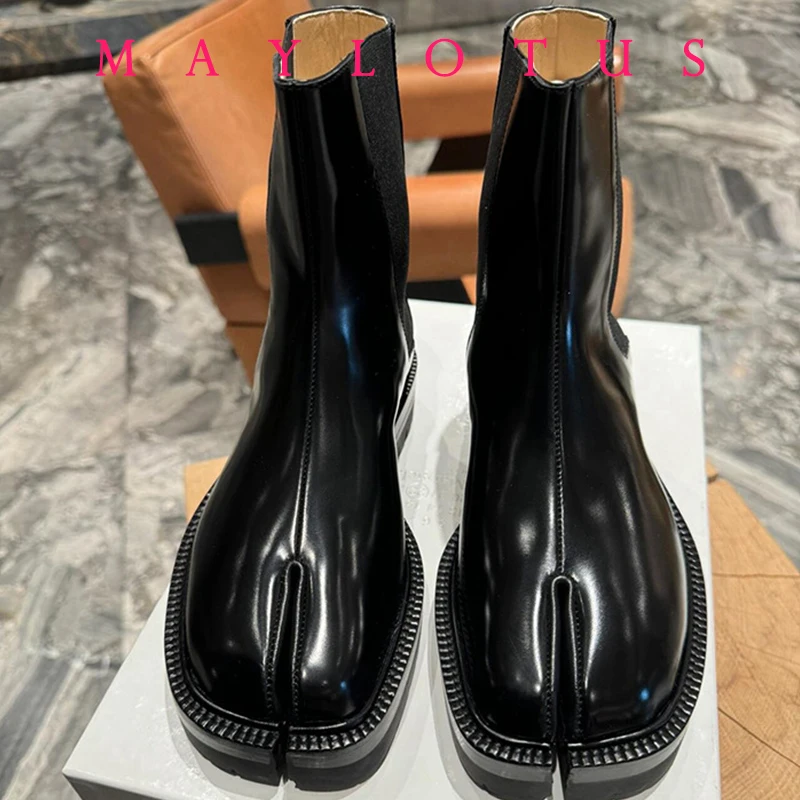 2025 ريترو سبليت تو حذاء من الجلد براءات أحذية من الجلد تابي نينجا تشيلسي بوتاس موهير كعوب منخفضة Trotters الجوارب الشتاء #6