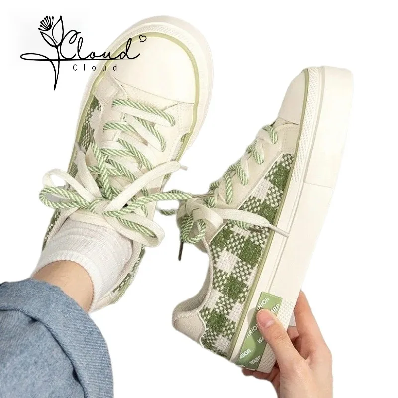 

2024 Little White Female Canvas Platform Shoes Flat Women Vulcanize Women's Breathable Thick Sole Casual Sports Sneakers