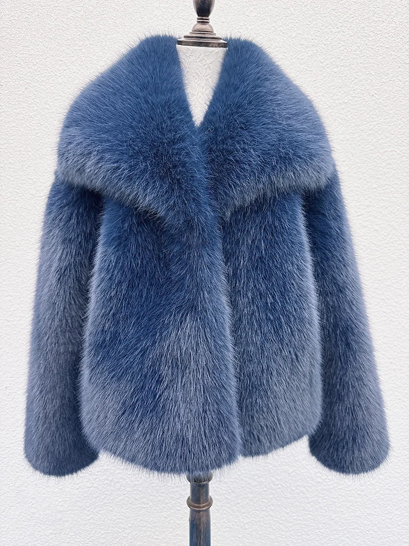 Item Number 0113 Casual Brown Thick Fur Jackets Women Long Sleeve V Neck Autumn Winter Faux Fur Coats Fashion Streetwear Outwear