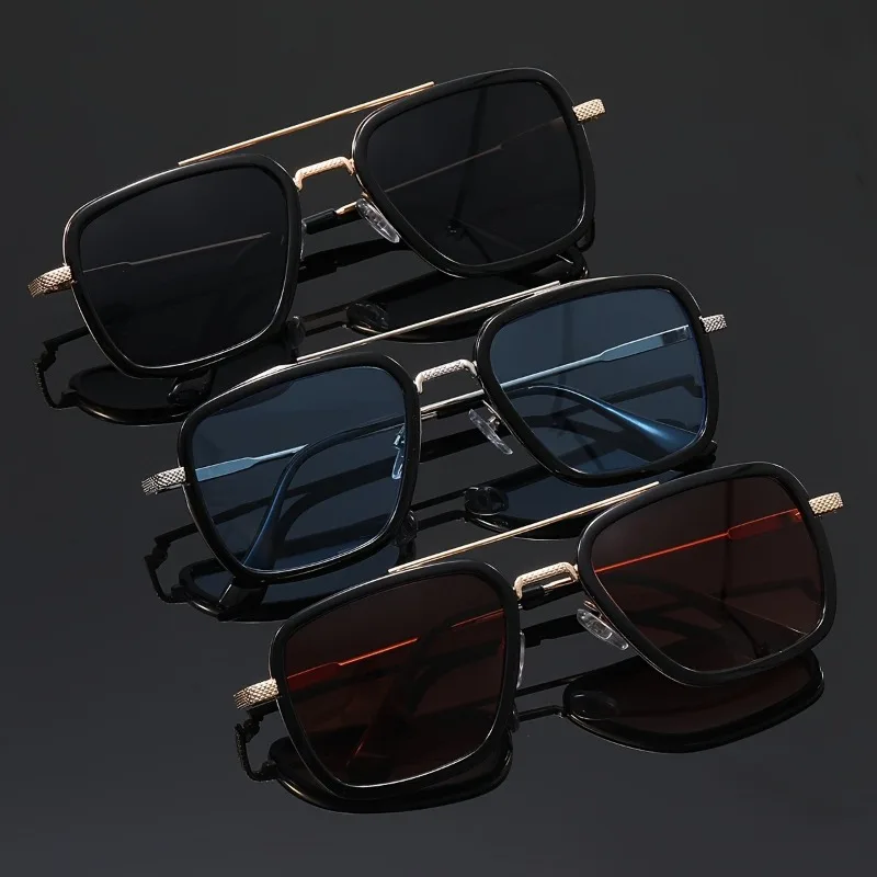 Übergroße Herren-Modebrille mit quadratischem Rahmen, dunkel bis bernsteinfarben, Tönung für lässige Streetwear-Modeaccessoires, stilvolle Brille – Detail 2