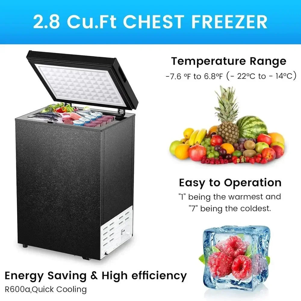 3.5 Cu. Ft. Deep Freezer with 2 Removable Baskets, Compact Top-Opening Door, Adjustable 7-Temperature Control for Indoor/Outdoor