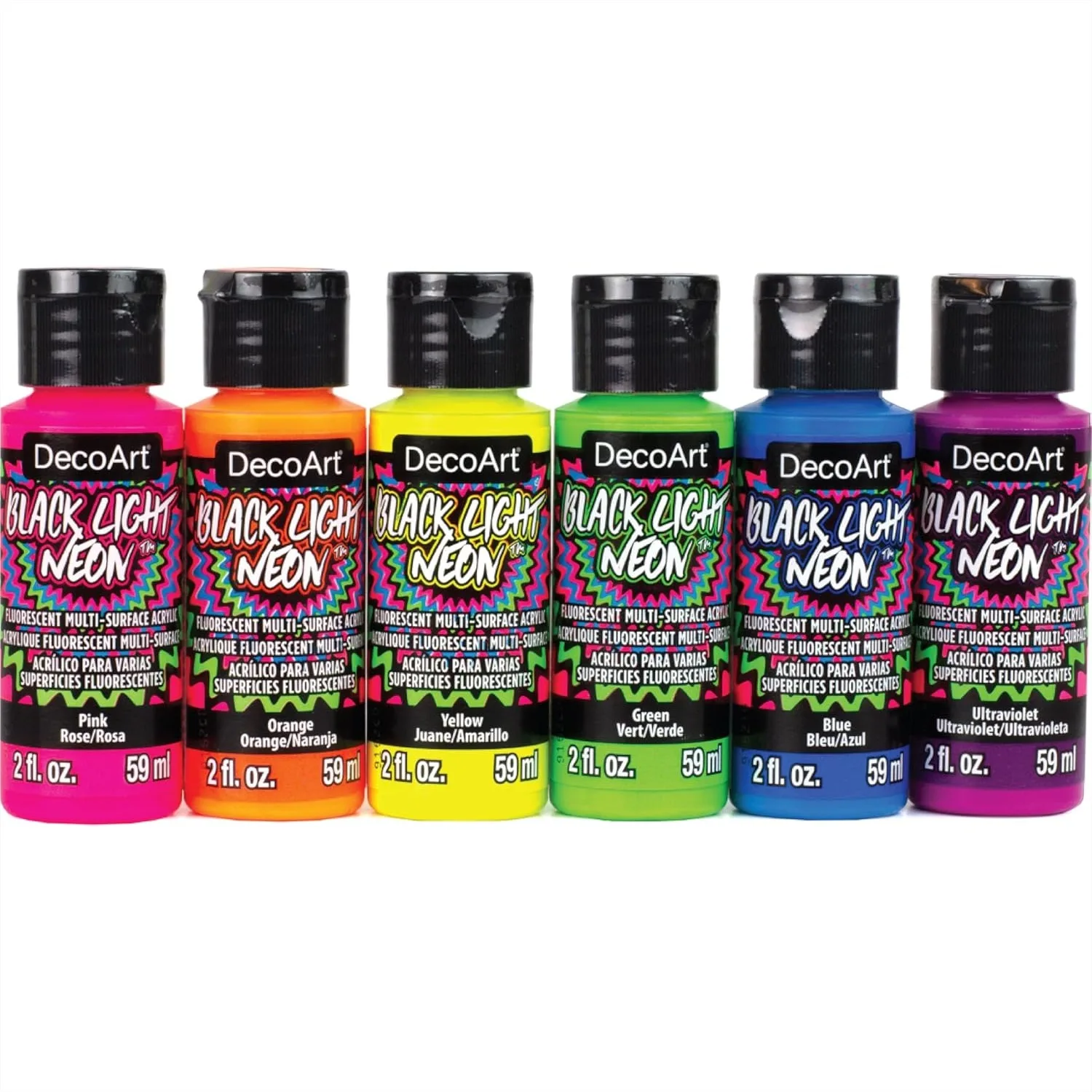 

Neon Acrylic Paint Set 6 Colors for Black Light Art & Party Decorations with Brush
