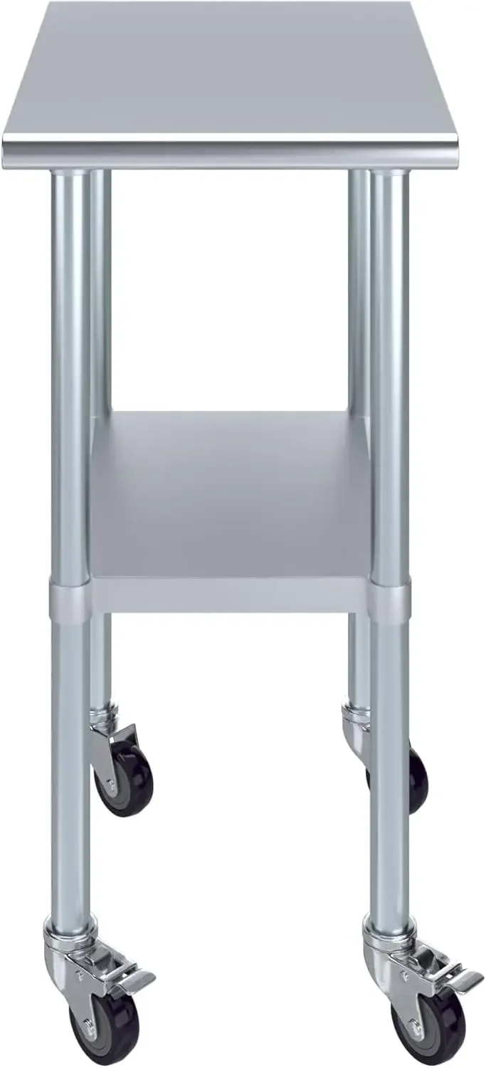 24 in. x 18 in. StainlSteel Work Table with Wheels | Metal Kitchen Food Prep Table | NSF
