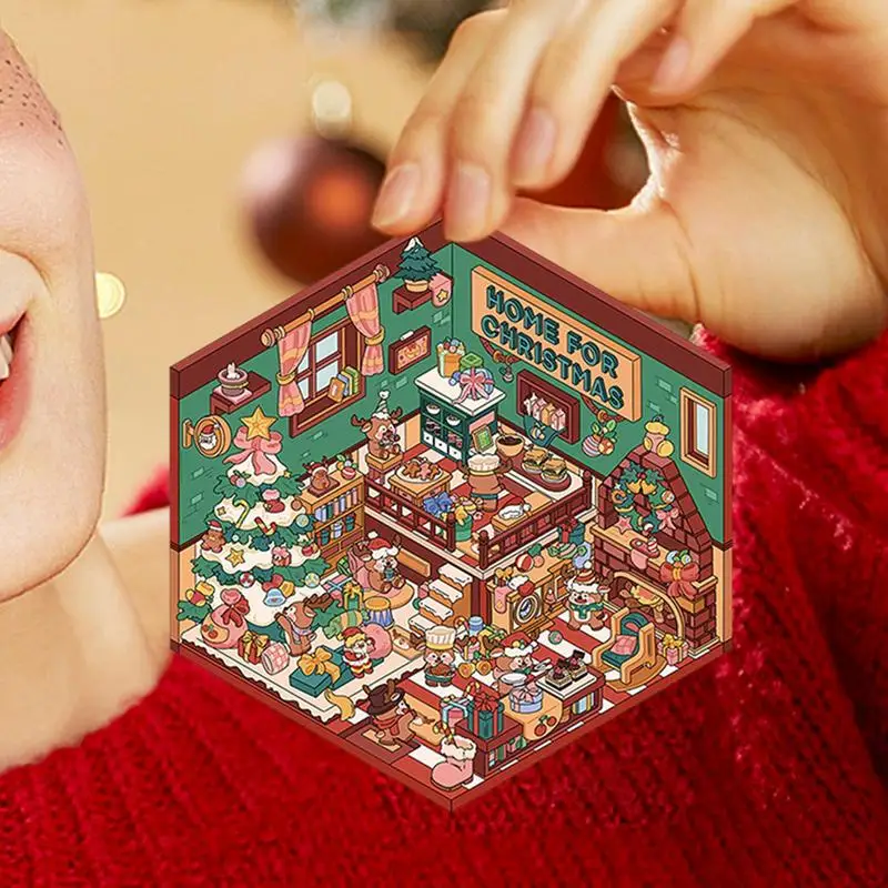 Feito à mão 3d casa adesivos adesivo cenas artesanais 3d casa de natal adesivos bonito diversão dos desenhos animados 3d cena adesivos feitos à mão 3d