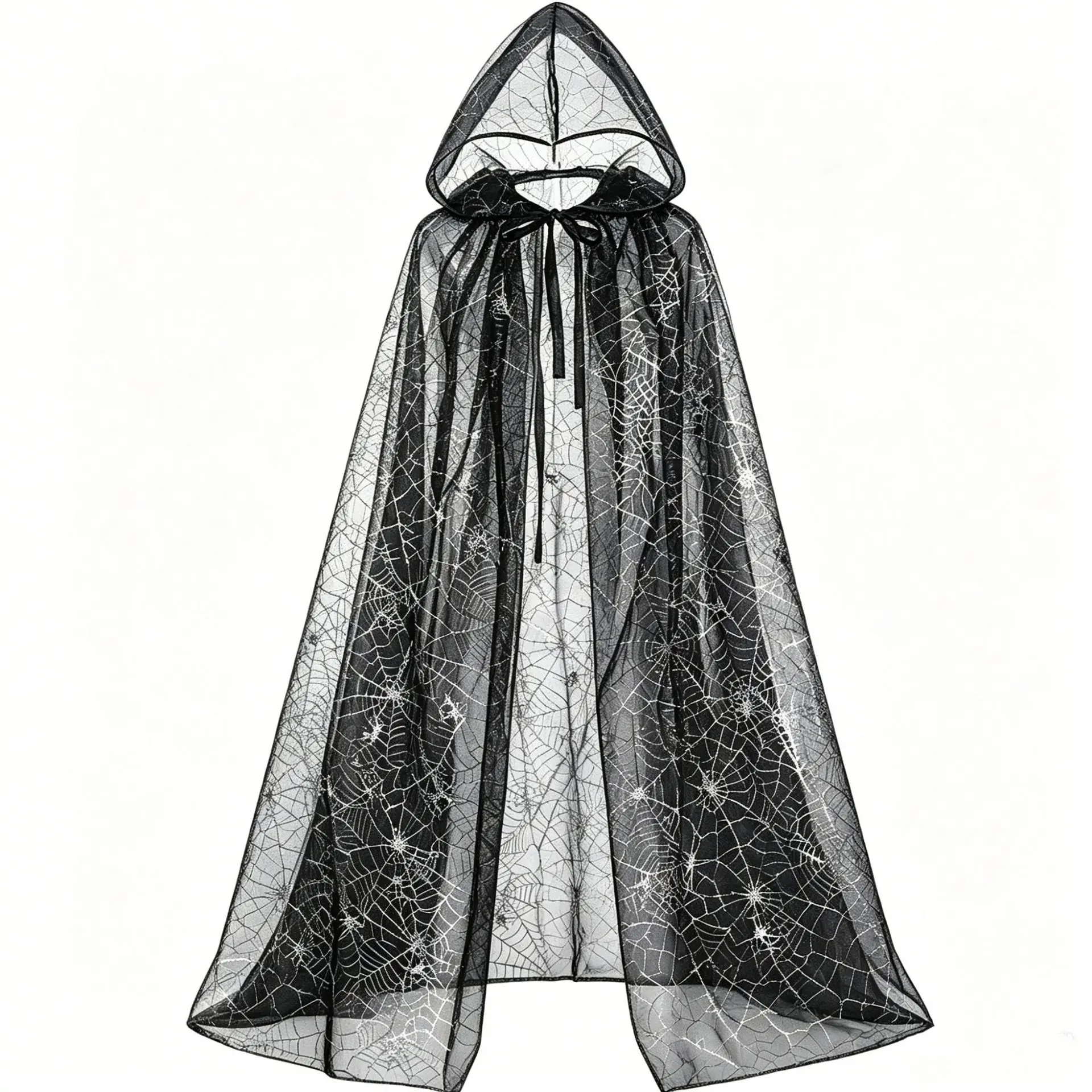 Kapuzen-Mesh-Umhang mit Spinnennetz-Fledermaus-Druck, Halloween-Umhang für Erwachsene, Cosplay, Maskerade, Themenparty, Kostümzubehör. – Detail 2