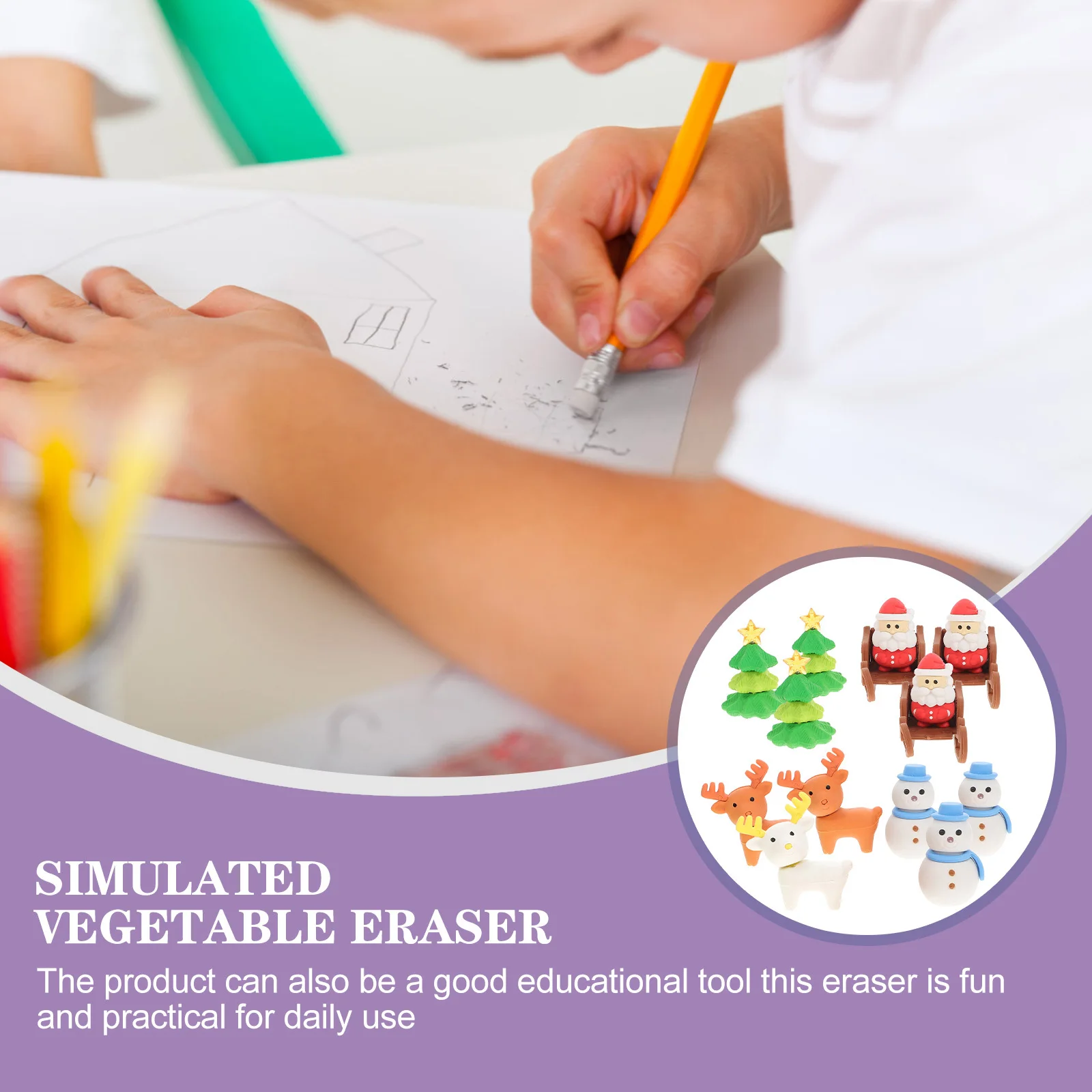 

12Pcs Christmas Santa Eraser Set Adorable Creative School Student Pencil Rubber Eraser Kids Gift Party Supplies