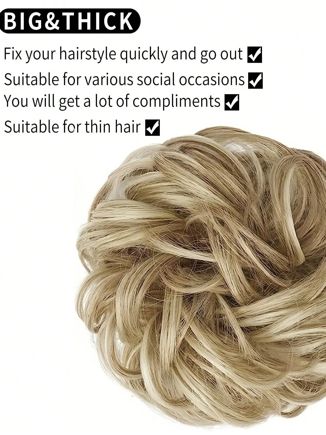 1 قطعة خصلات شعر كعكة فوضوية مع شريط مطاطي الاصطناعية فوضوي مجعد Chignon ذيل حصان وصلات شعر كعكة الشعر Scrunchies للمرأة #2