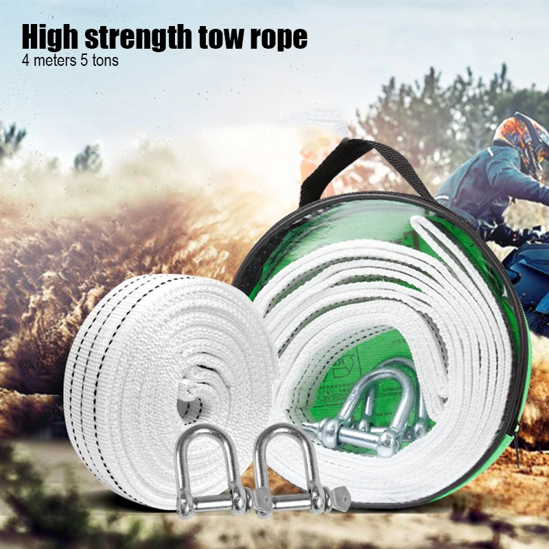 

4M Car Trailer Rope U-Shaped Hook Can Bear 5 Tons of Tension Double-Layer Thickened Vehicle Rescue Traction Rope Pull Rope