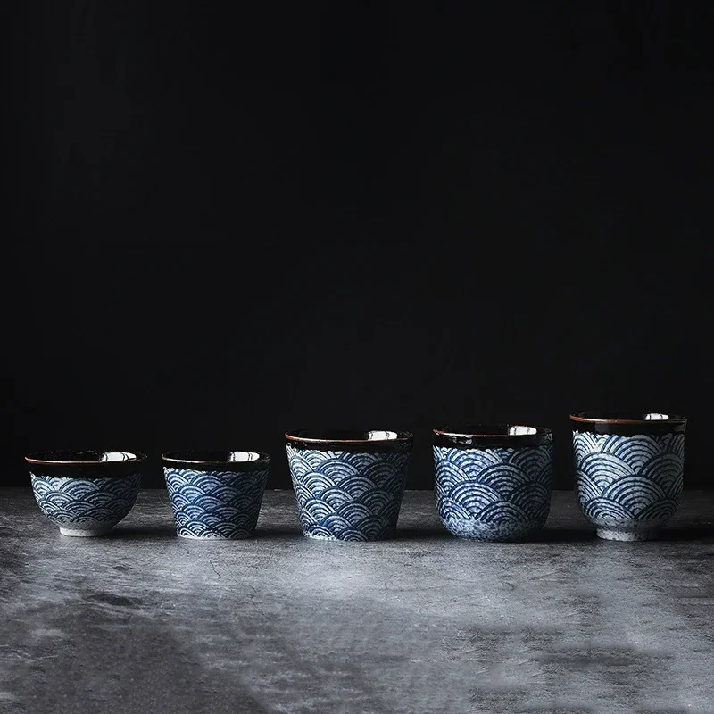 CHANSHOVA Chinese retro style Handmade 80/200ml Painted Ceramic mug teacup personality Wave Pattern Coffee Cups tea set H240