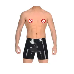 Handmade Latex Sexy Men Underwear with Attached Anal Sheath and Short Front Zip Gays Panties Wet Look Underpants Male Panties