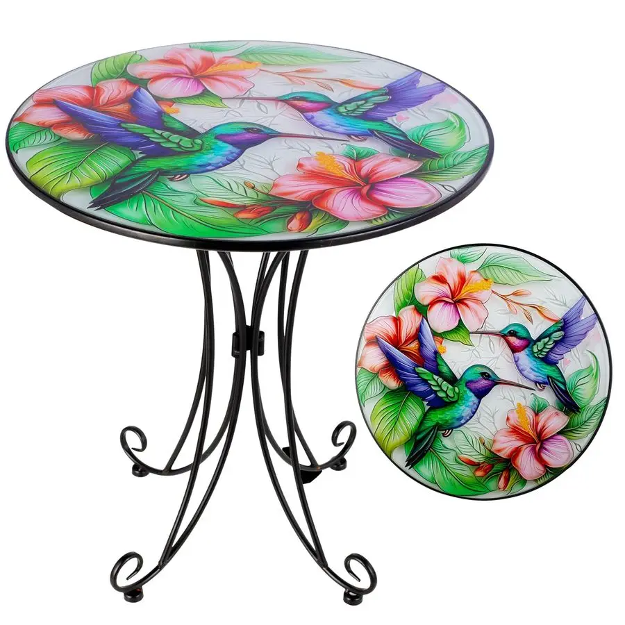 

18-дюймовый уличный приставной столик, металлический столик с акцентным декором в виде колибри, маленькие круглые приставные столики для дома, подставки для растений для улицы и двора