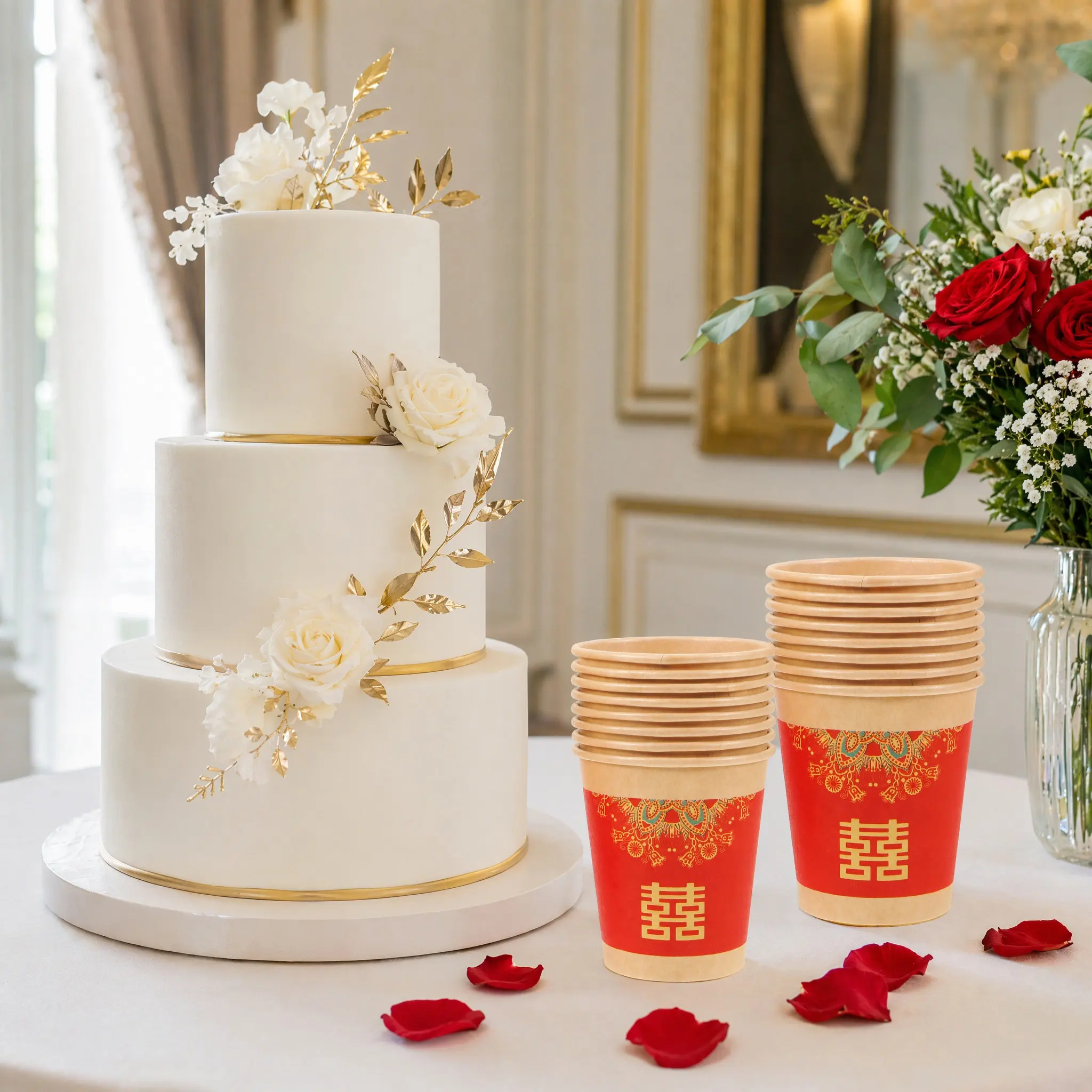 50Pcs Wedding Paper Cups One Time Use Paper Cups for Festival Banquet Beverage Serving Outdoor Wedding Party Single Time Cup
