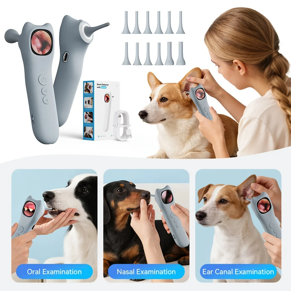 4-In-1 Pet Camera, Smart Detector For Pet Home Use, 1080P HD Ear Camera,For Dogs & Cats Ears, Nose, Hair & Mouth