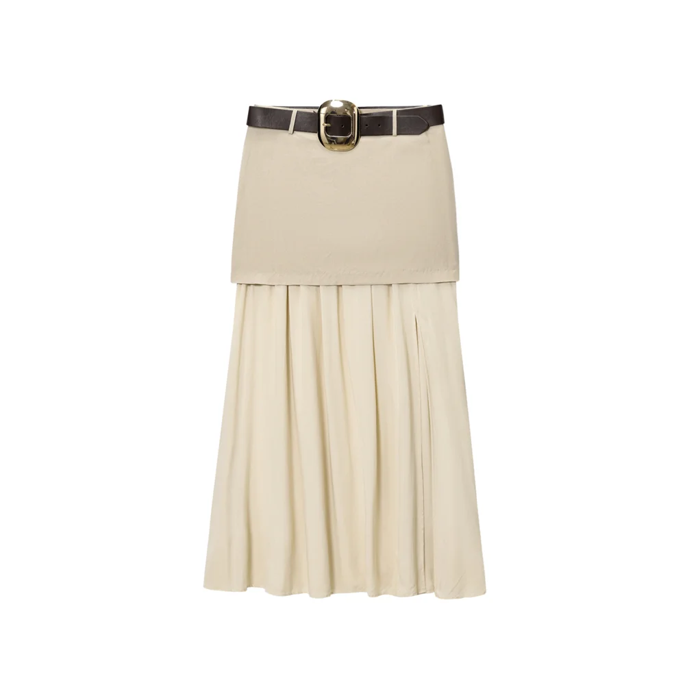 

BM&MD&ZA2025with belt side slit fashion splicing casual simple commuting skirt long skirt summer new women's clothing
