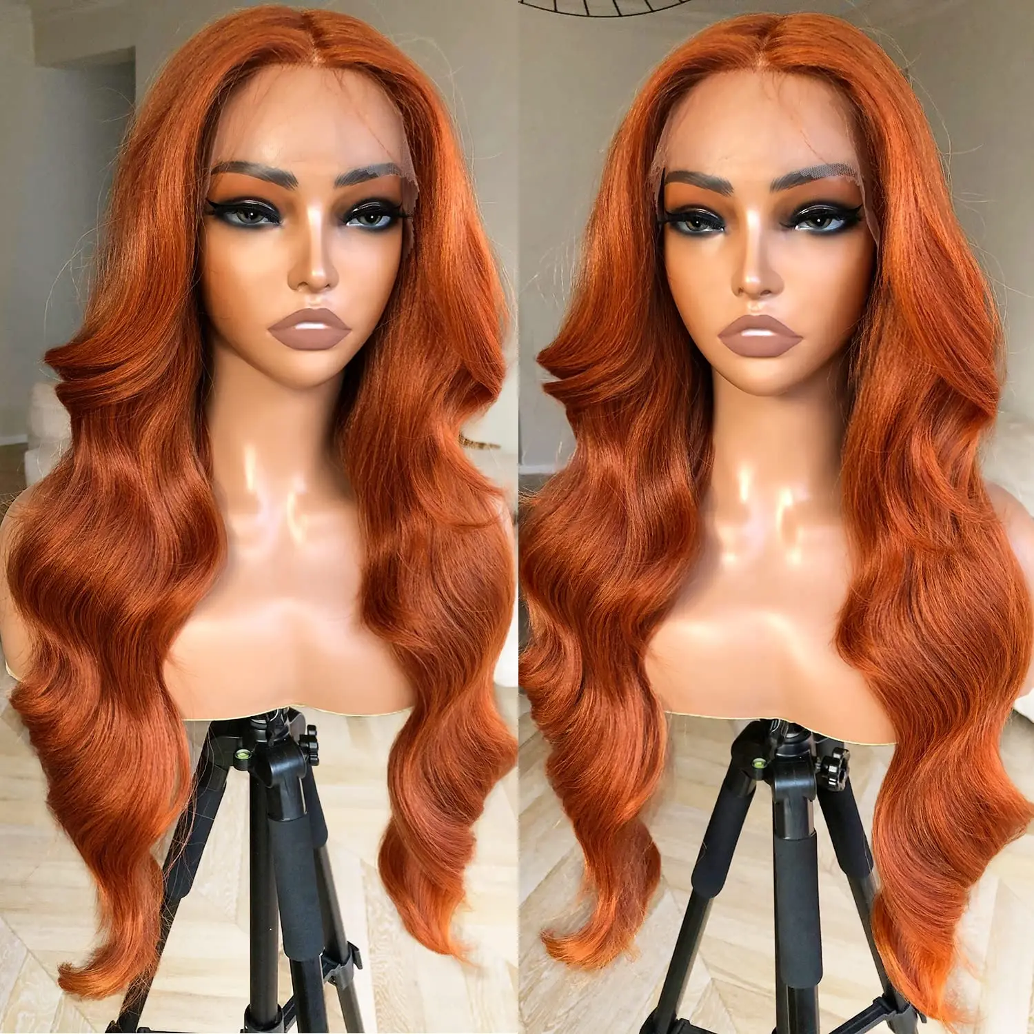 180 Density Glueless wigs 350# Orange Ginger Deep Wave HD Lace Front Wigs Human Hair Curly Lace Frontal Wigs For black Women