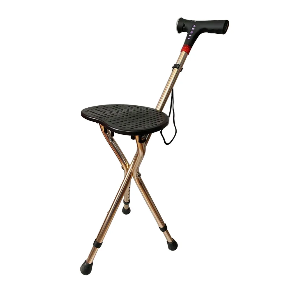 Rehabilitation Tools Folding Cane Chair with Radio and Alarm multifunctional folding crutch stool