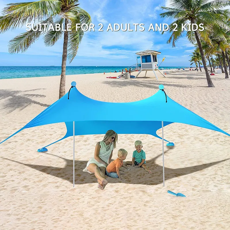 Family Beach Sunshade Lightweight Sun Shade Tent With Sandbag Anchors 4 Free Pegs UPF50+ UV Large Portable Canopy Drop Shipping