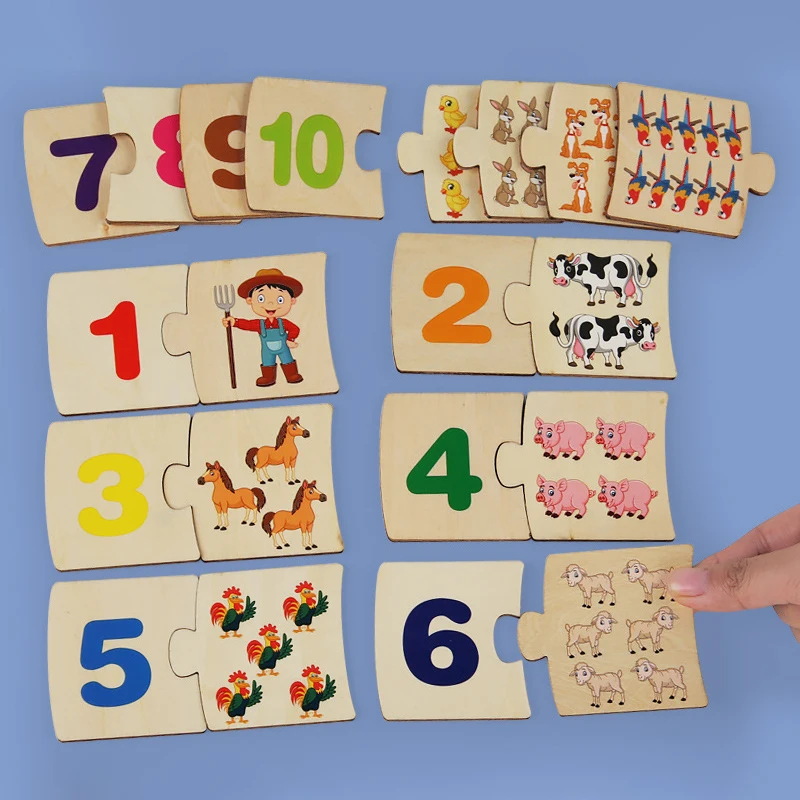 Children's Iron Box Number Enlightenment Paired Wooden Animal Food Puzzle Board Logical Thinking Training Game Educational Toys