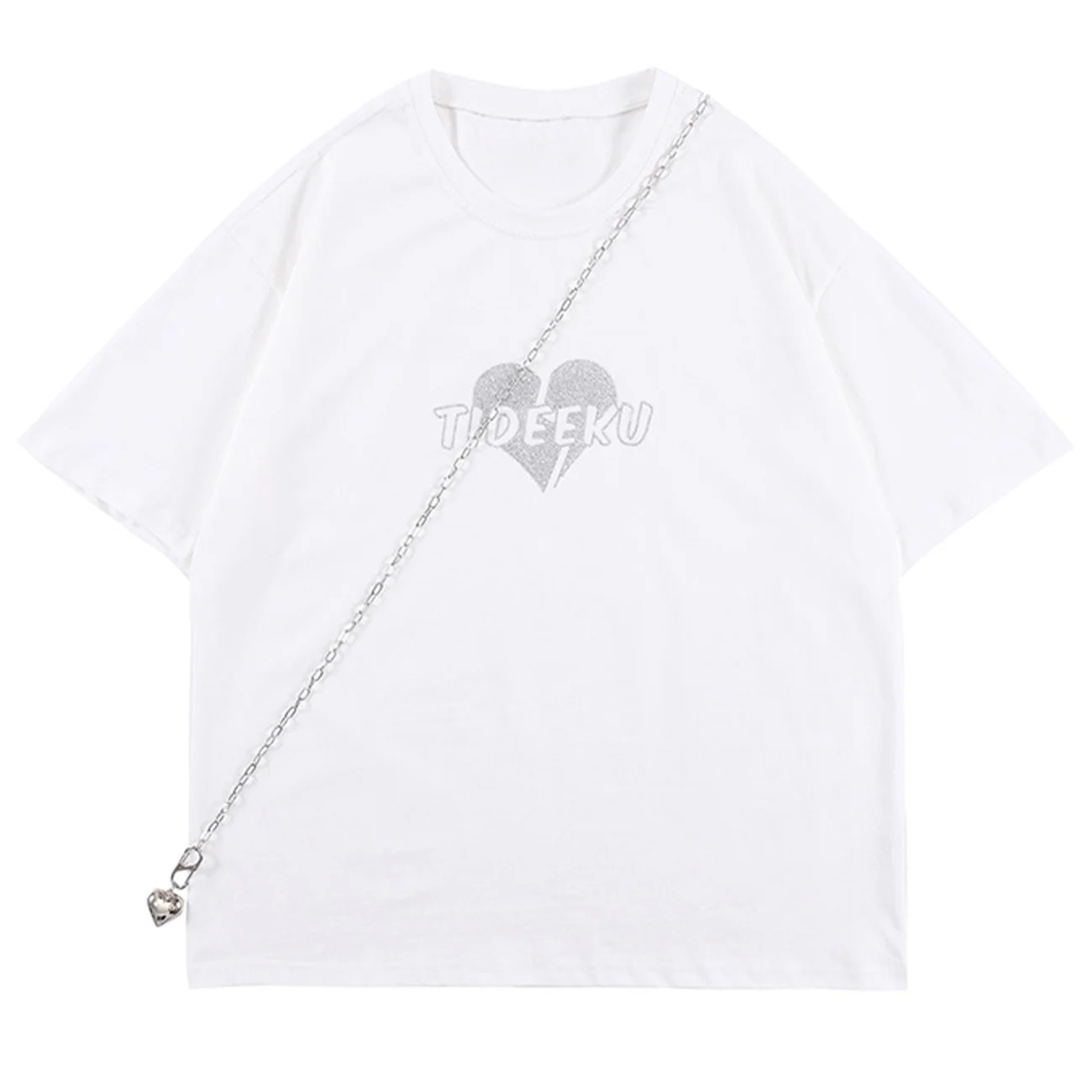 Short Cotton Sleeve Shirt Retro Necklace Love Print Tshirt 2022 Summer Casual Tshirt Harajuku T-Shirt Loose Streetwear Hip Hop