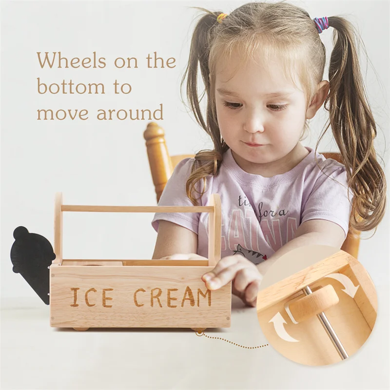 Wooden Montessori Toy Ice Cream Shop Pretend Play Set Educational Toy  Children Simulation Sales Ice Cream Toy Kid Birthday Gift