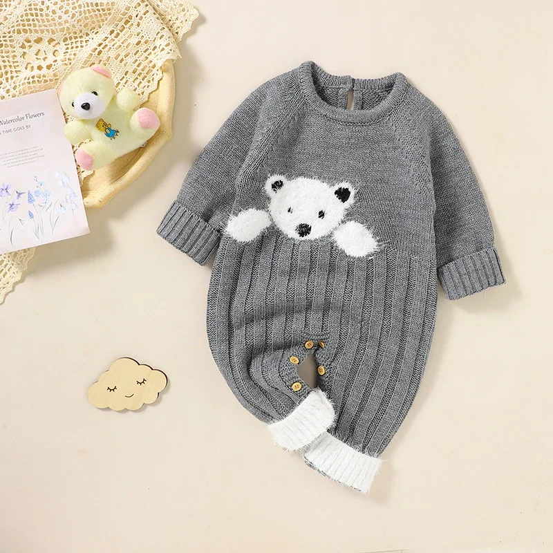 

Baby Romper Knit Cute Cartoon Bear Newborn Girl Boy Jumpsuit Outfit Long Sleeve Autumn Infant Kid Clothing Warm Playsuit Onesies