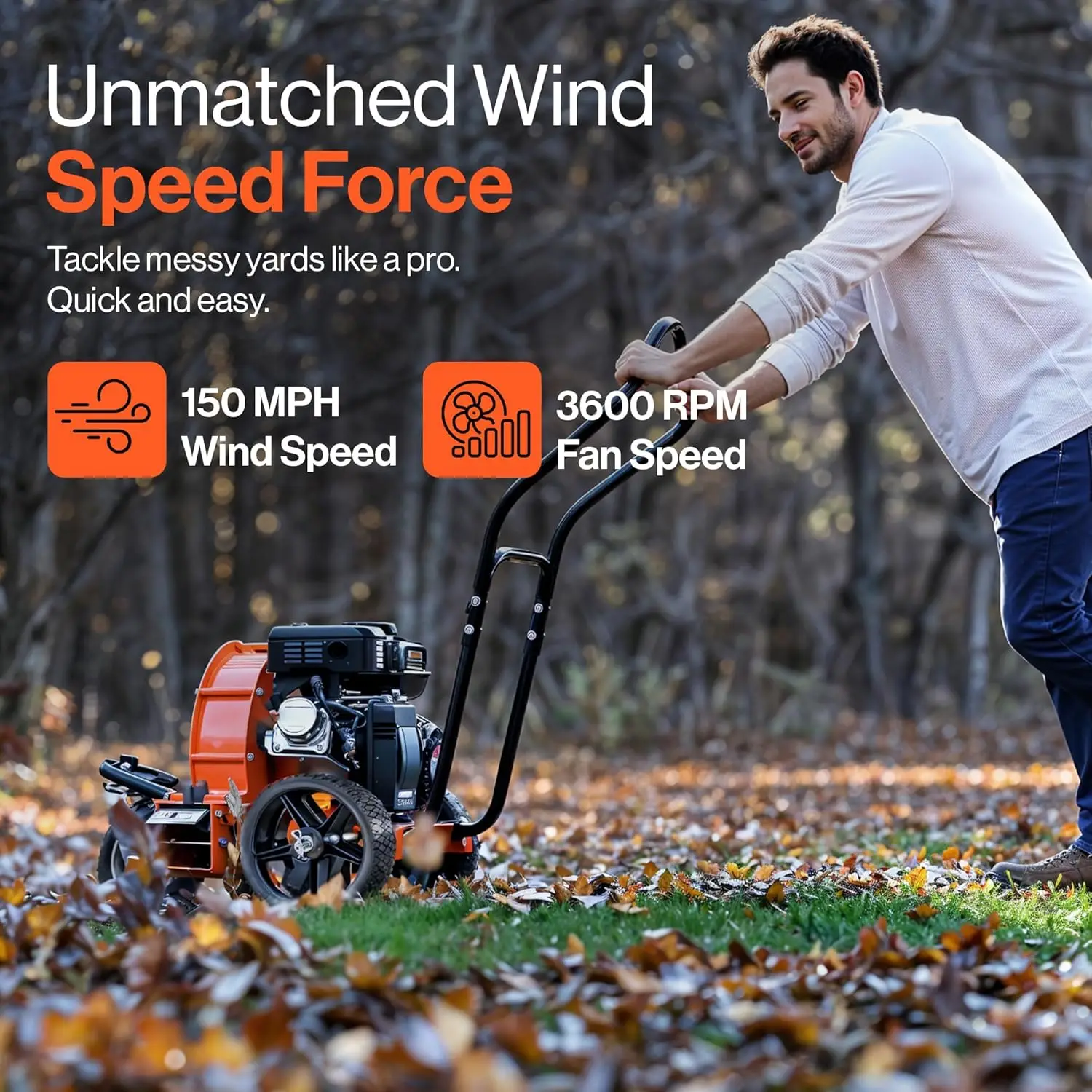 Walk Behind Leaf Blower – 7HP 209cc, 4-Stroke, Manual-Propelled, 150 MPH Wind Speed, 1270 CFM Airflow