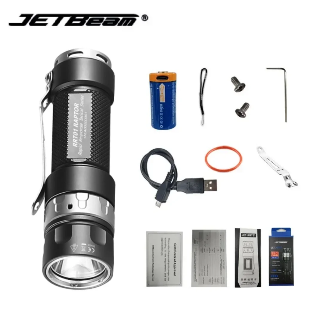 Jetbeam RRT01 Mini LED Flashlight 950 Lumens Rechargeable Torch Lights by 18650 Battery for Camping Self-defense Hiking