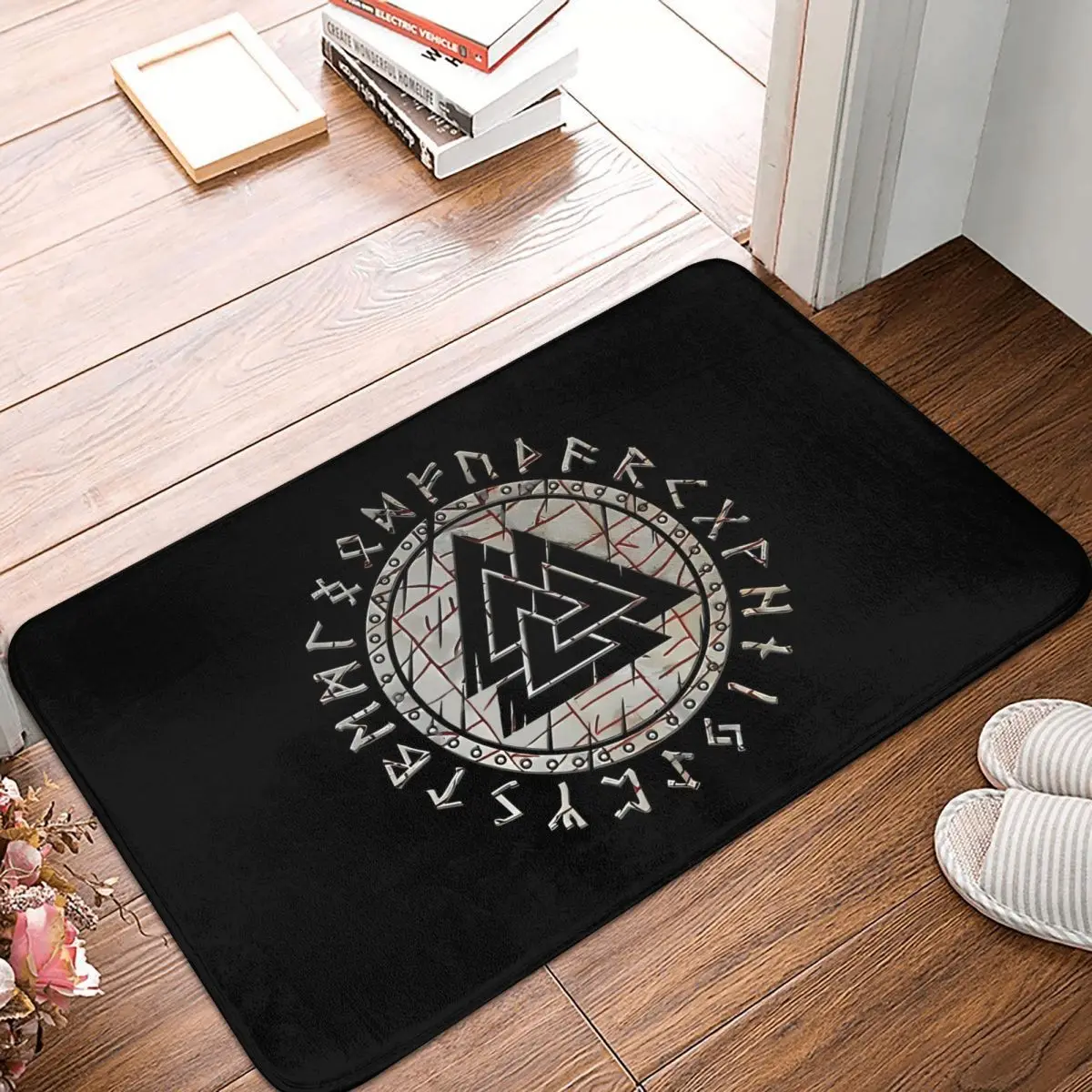 Scandinavian Shield Norse Runes Valknut Art Viking Anti-Slip Rug Doormat Living Room Mat Floor Carpet Bedroom Decorative