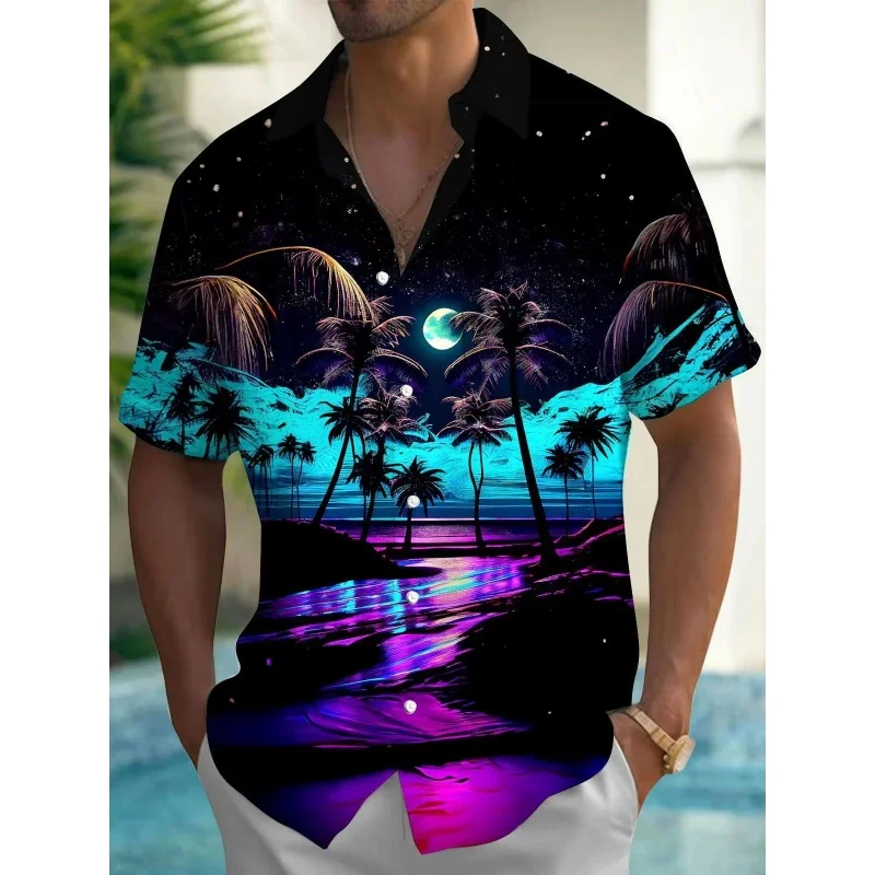 Coconut Tree Beach Hawaiian Shirts für Männer Bunte Skelett 3D Gedruckt Tops Kurzarm Mode Streetwear Revers Knopf Bluse