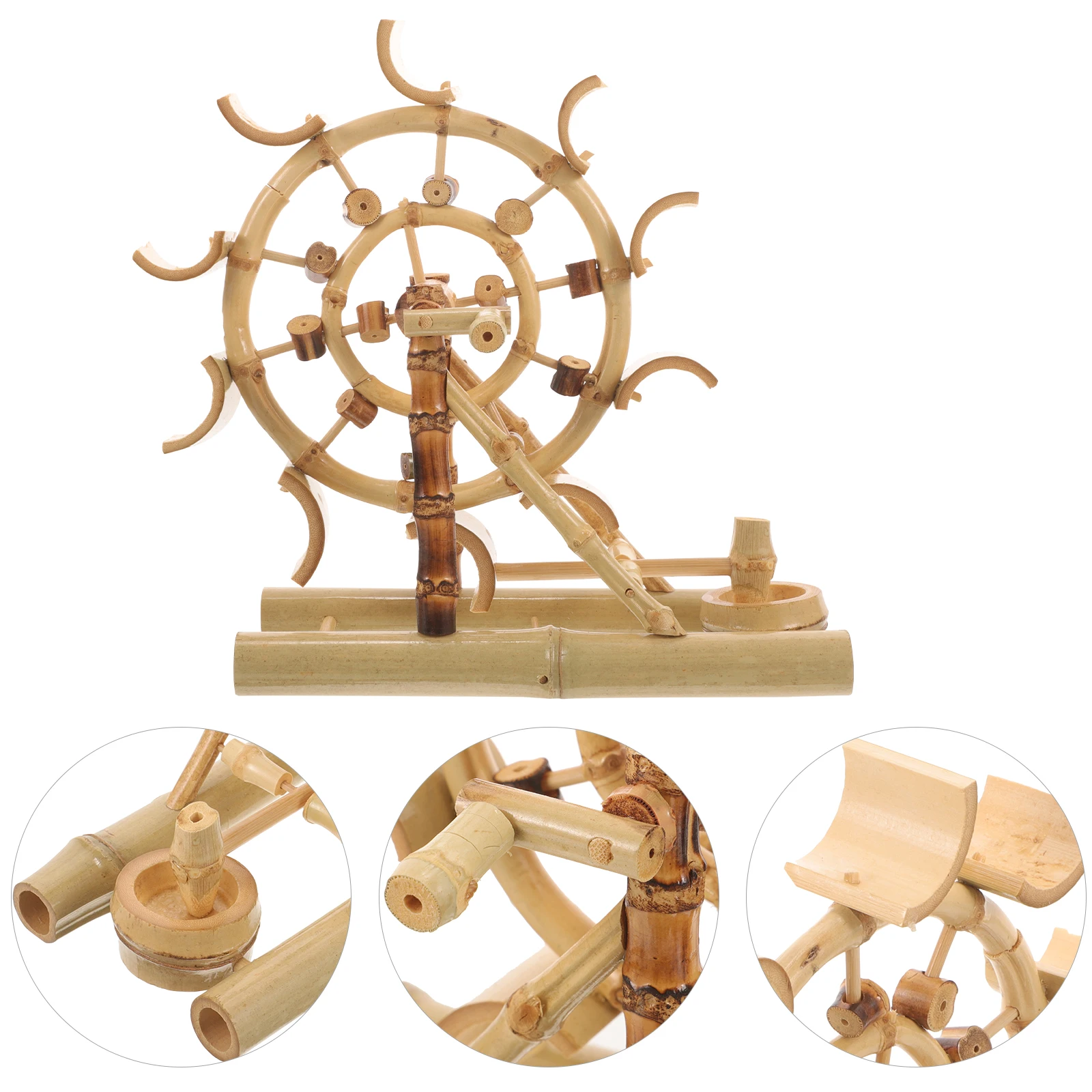 

Bamboo Water Wheel Model Handmade Tabletop Decoration Mini Woven Crafts Home Desktop Watercart Design Piece