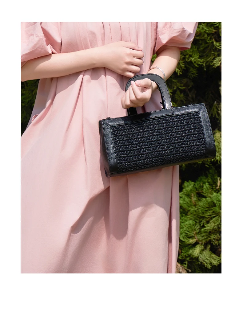 TEYEJI 2026 Spring Summer  Handmade Wax Cotton Cord Woven Genuine Leather Spliced Square Handbag for Women
