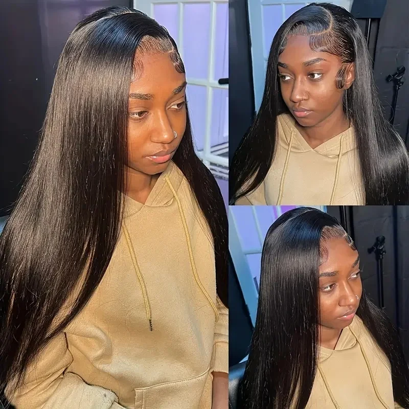 Perucas direitas frente do laço para mulheres, cor natural, cabelo humano, perucas frontais transparentes, 1B pré arrancadas, 13 × 4