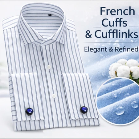 

Высококачественная мужская рубашка 2025 года с французскими манжетами, без глажки, из хлопка, с эффектом уменьшения объема, с длинным рукавом, белая, не мнется