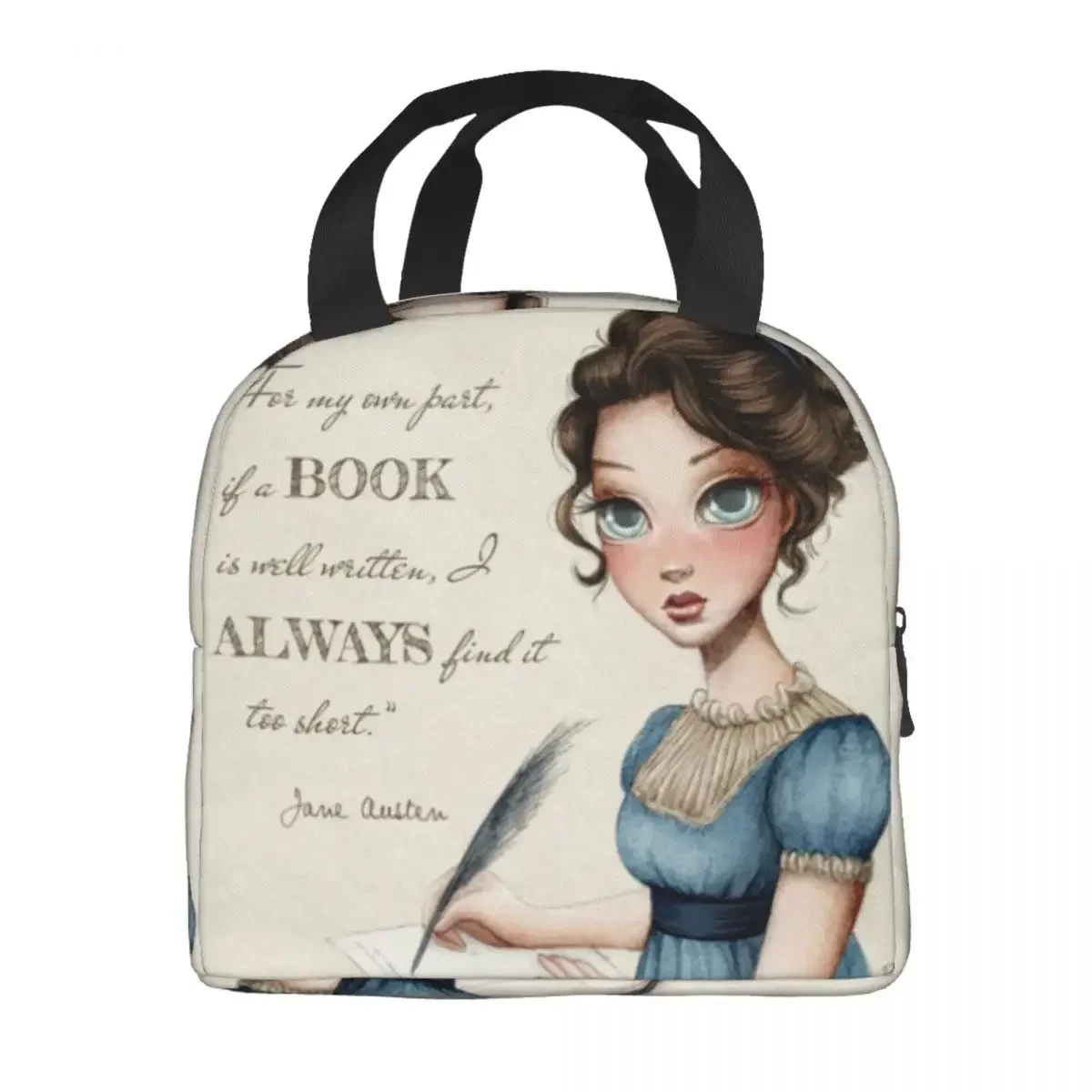 Jane Austen Insulated Lunch Bags for Women Jane Austen Writing Book Resuable Cooler Thermal Bento Box Work School Travel