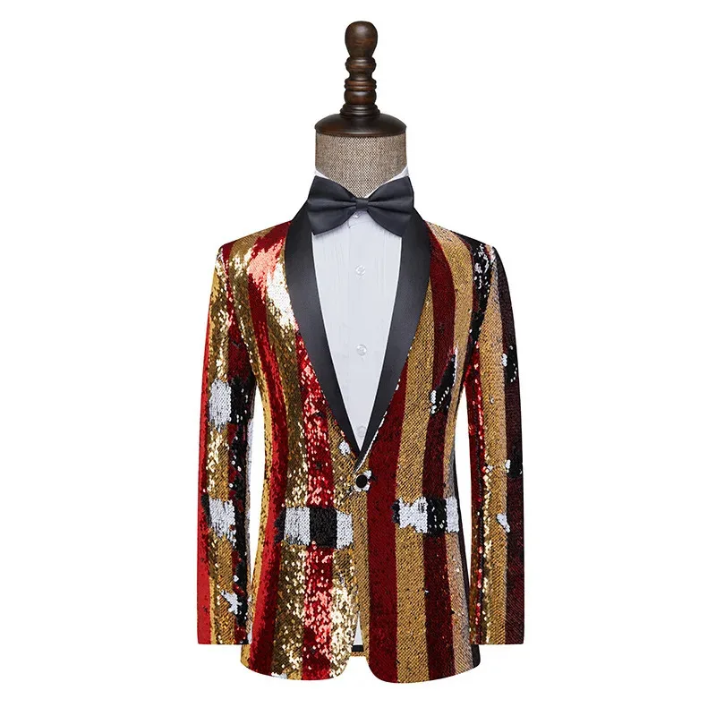 Costumi da spettacolo per uomo, spettacoli teatrali, cantanti, ospiti, abbigliamento formale, colletto di frutta verde, paillettes, abito pieghevole