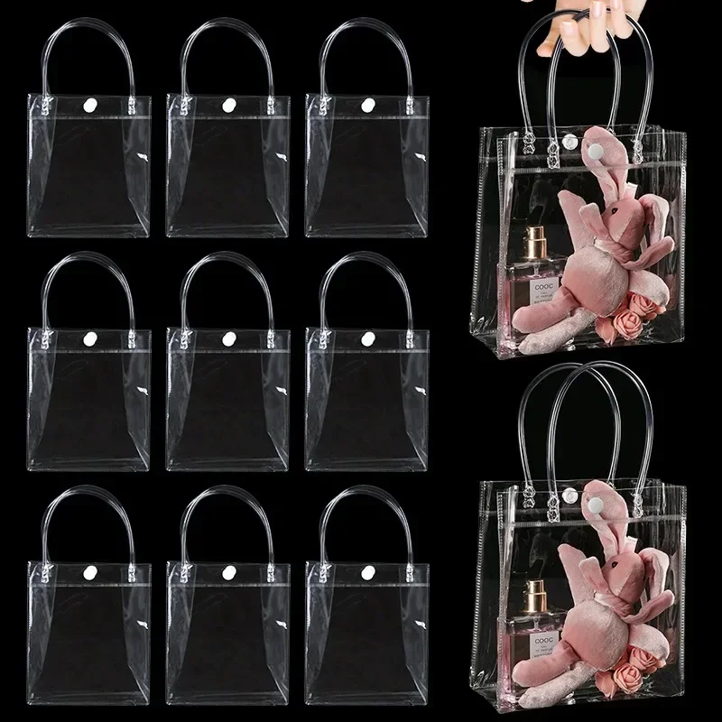 5PCS/10PCS Set PVC Tote Bag Transparent Plastic Gift Bag with Handle Wedding Party Christmas Gift Packaging Bag Handbag Portable