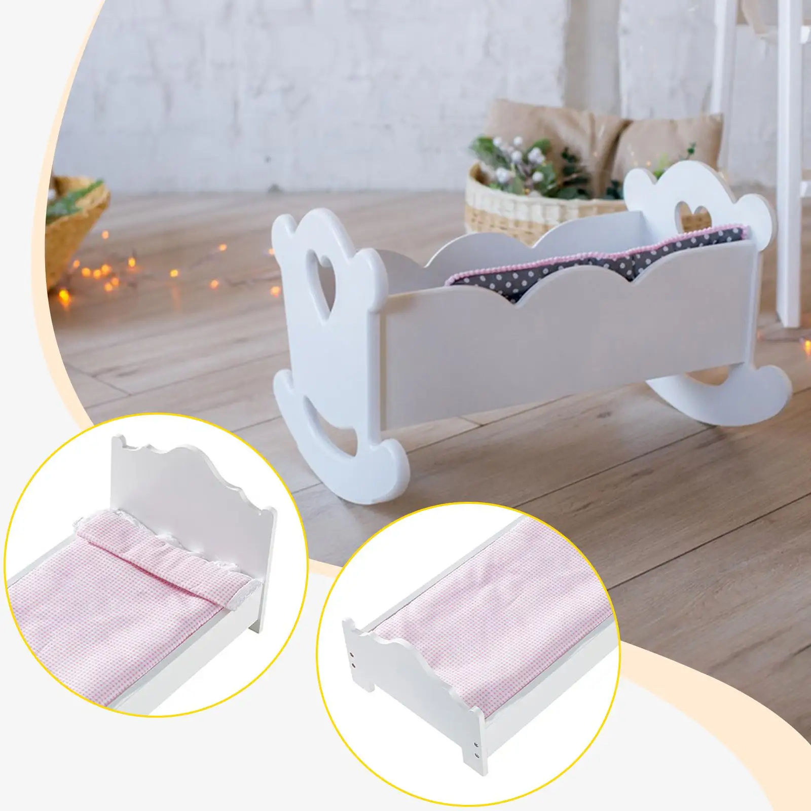 

Kids Pretend Play Crib Princess Doll Bed Easily Install for Imaginative Play 52.5x27.5x25cm