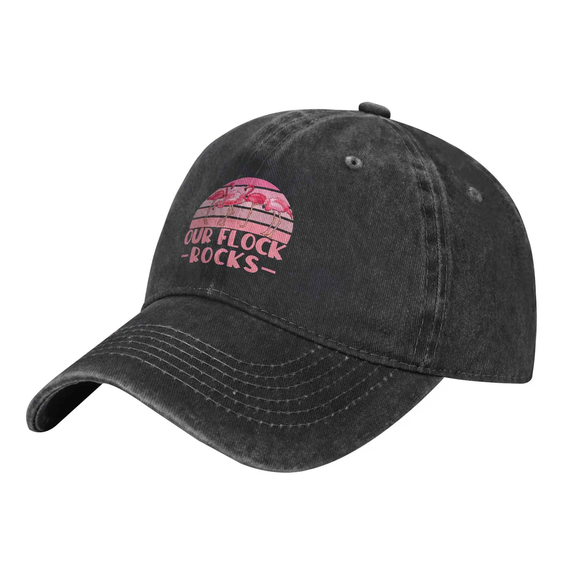 Vintage Our Flock Rocks Flamingos Lover Baseball Cap for Men Women Distressed Denim Washed Headwear Outdoor Adjustable Hats Cap