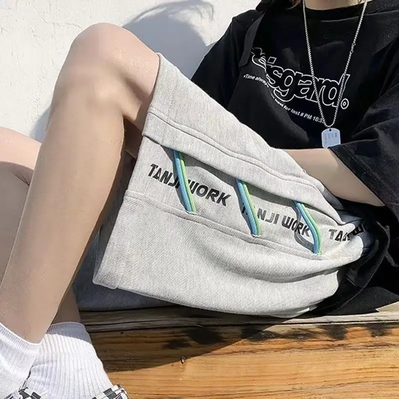 

Summer Men's Clothing Casual Sports Trend Loose Oversized Hong Kong Breeze Fashion Letter Printed Elastic Drawstring Waist Short