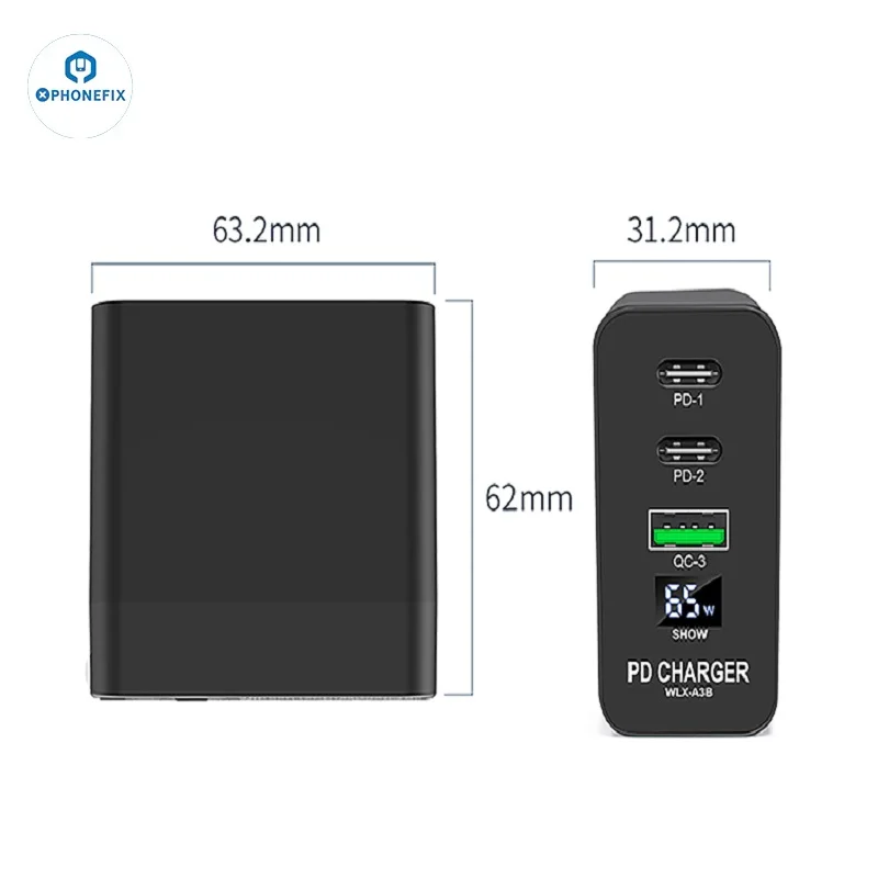 i-Helper-cargador de pared de 65W GaN para lámpara de escritorio, Banco de energía, Altavoz Bluetooth, auricular, pulsera inteligente, ventiladores pequeños