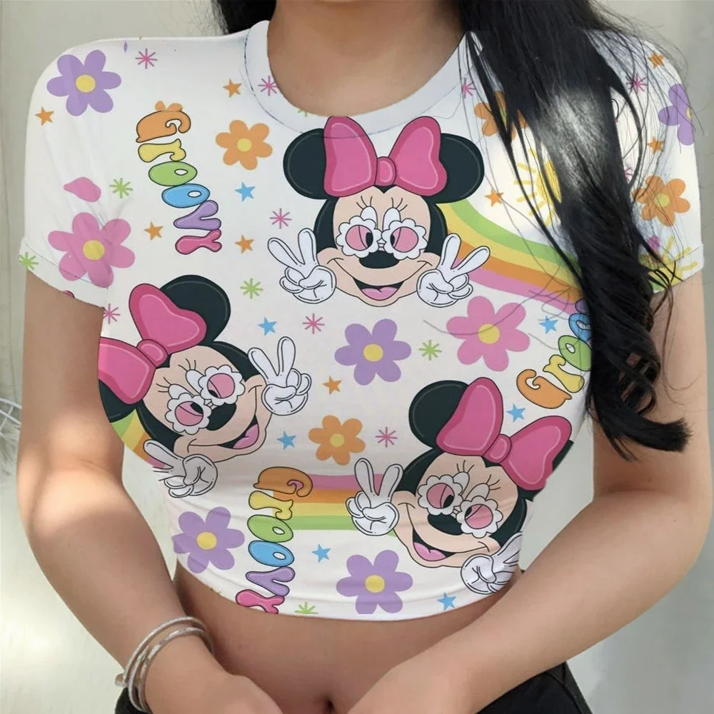 

Disney Minnie Women's T-shirt Sexy Future Fashion Women's Short Harajuku Street Style Summer Sexy Girls Y2k Clothing Goth Tops