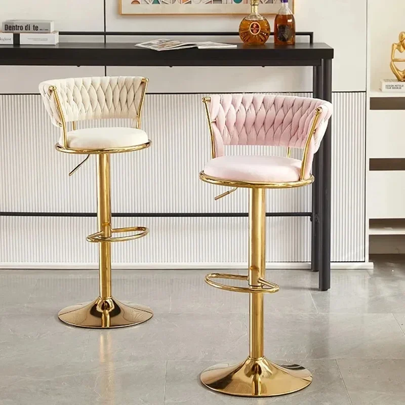 Rotating Lifting Bar Chair High Foot Stool Nordic Gold Leg Backrest Velvet Salle Manger Home Furniture