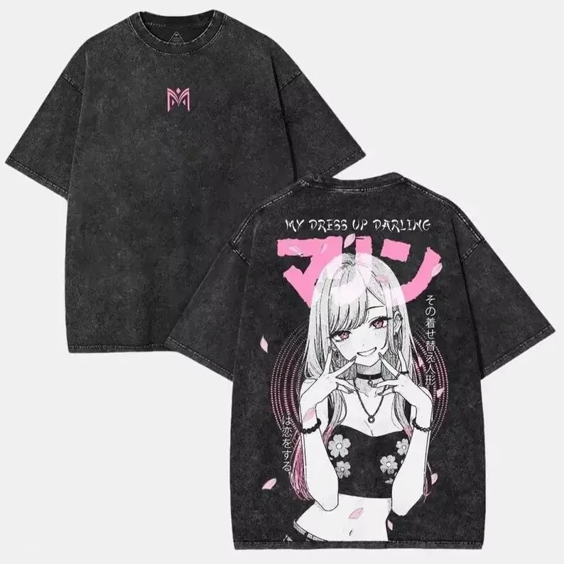 Harajuku Casual Tops Hot Anime My Dress Up Darling Kitagawa Marin Printed Tshirt Men Women High Quality Washed Cotton T-shirts